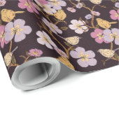 Whimsical Trailing Florals and Birds - Zwart/Rood Cadeaupapier (Rol Hoek)