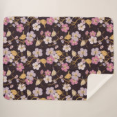 Whimsical Trailing Florals and Birds - Zwart/Rood Sherpa Deken (Voorkant (horizontaal))