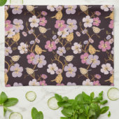 Whimsical Trailing Florals and Birds - Zwart/Rood Theedoek (Gevouwen)