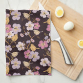 Whimsical Trailing Florals and Birds - Zwart/Rood Theedoek (Quarter Fold)