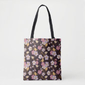 Whimsical Trailing Florals and Birds - Zwart/Rood Tote Bag (Voorkant)