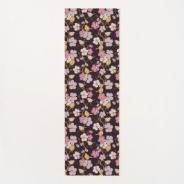 Whimsical Trailing Florals and Birds - Zwart/Rood Yogamat