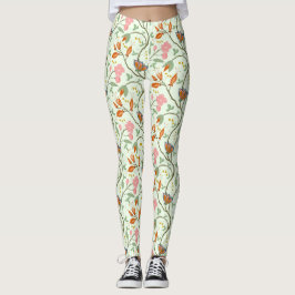 Whimsical Trailing Folk Art Floral Leggings