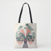 Whimsical Train Journey: Retro-stijl landschap Tote Bag (Voorkant)