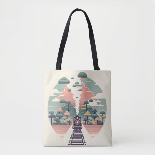 Whimsical Train Journey: Retro-stijl landschap Tote Bag (Voorkant)