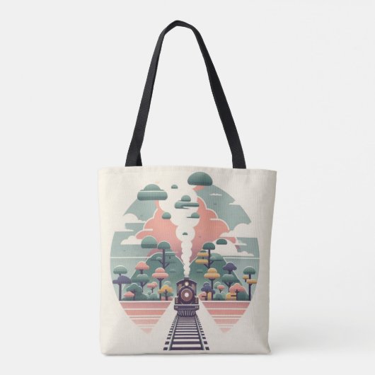 Whimsical Train Journey: Retro-stijl landschap Tote Bag (Achterkant)