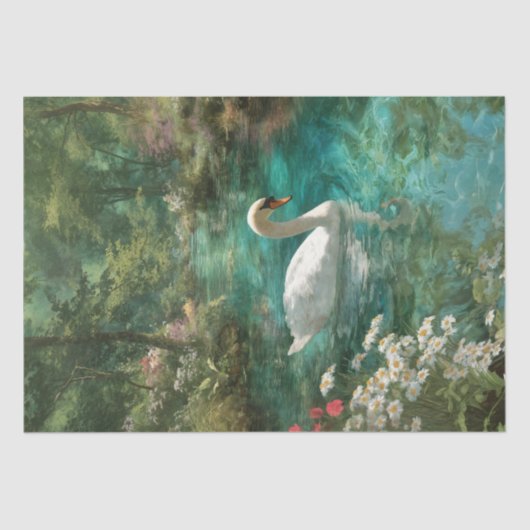 Whimsical Tranquil Swan op Forest Stream Tissuepapier (Voorkant)