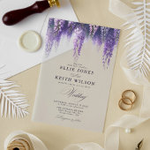 Whimsical Transparent Paarse Bloemen Huwelijk Acryl Uitnodigingen