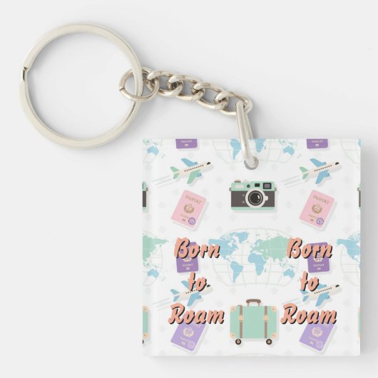 Whimsical Travel Doodle Keychain – Cute Adventure (voorkant)