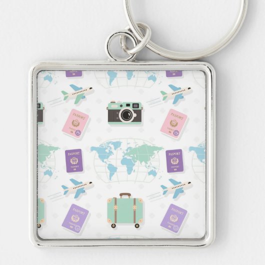 Whimsical Travel Doodle Keychain – Cute Adventure (Voorkant)