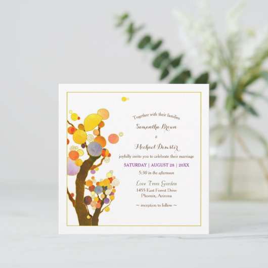 Whimsical Tree Art Boho Wedding Kaart (Staand voorkant)