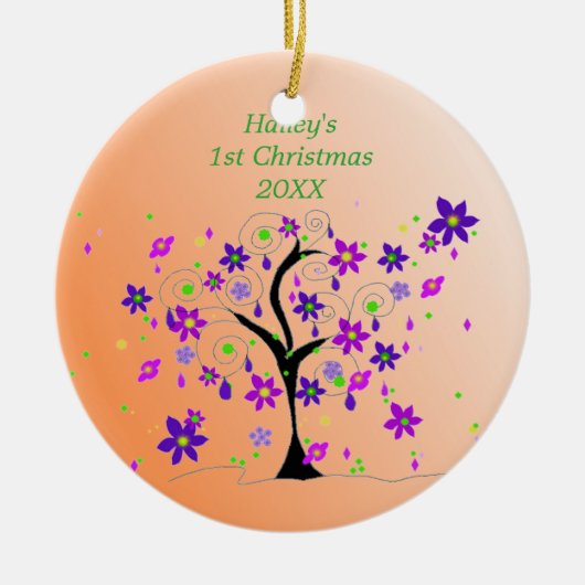 Whimsical Tree Baby's 1ste Kerstmis Keramisch Ornament (Voorkant)