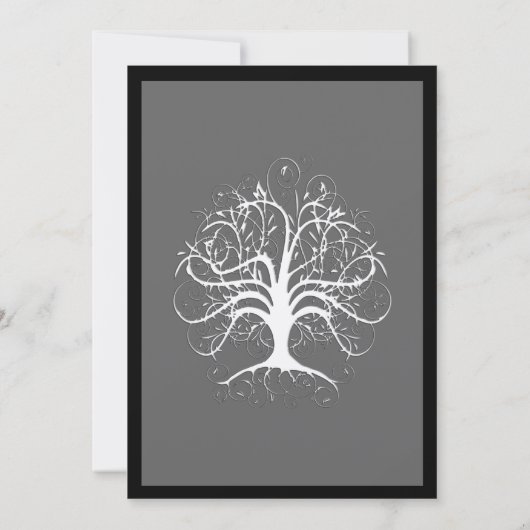 Whimsical Tree Black Borders Wedding Invite Kaart (Achterkant)