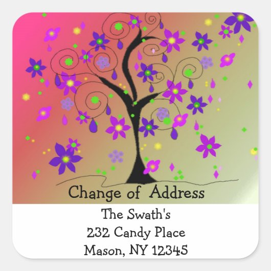 Whimsical Tree Change of Address Vierkante Sticker (Voorkant)