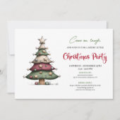 Whimsical tree classic red green Christmas invite Kaart (Voorkant)