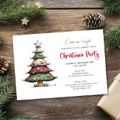 Whimsical tree classic red green Christmas invite Kaart
