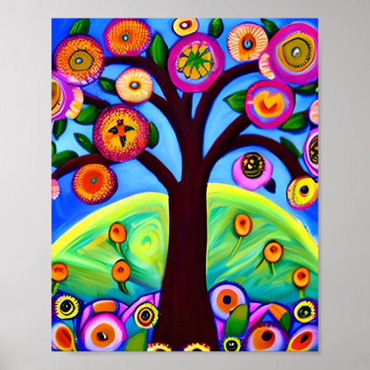Whimsical Tree Folk Art Poster (Voorkant)