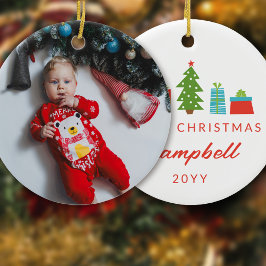 Whimsical Tree & Gifts 1e kerstfoto Keramisch Ornament