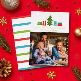 Whimsical Tree Gifts Goud Vrolijke Kerstfoto Folie Feestdagenkaart