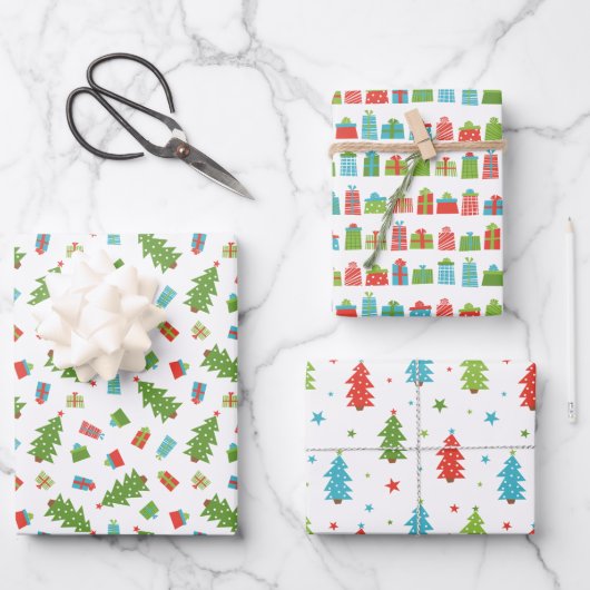 Whimsical Tree & Gifts Kerstpatronen Inpakpapier Vel (Voorkant)