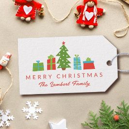 Whimsical Tree & Gifts Vrolijk Kerstfeest Cadeaulabel