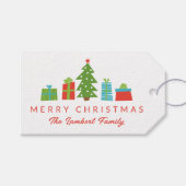 Whimsical Tree & Gifts Vrolijk Kerstfeest Cadeaulabel (Voorkant (Horizontaal))