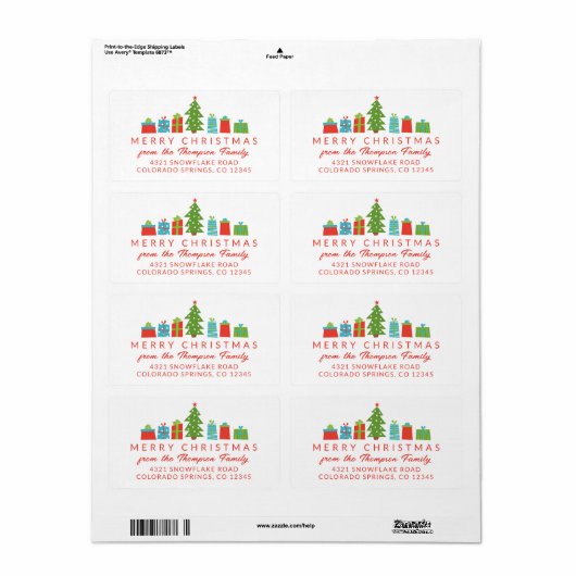 Whimsical Tree & Gifts Vrolijk Kerstfeest Etiket (Full Sheet)