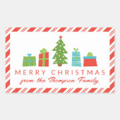Whimsical Tree & Gifts vrolijk van Kerstmis Rechthoekige Sticker (Voorkant)