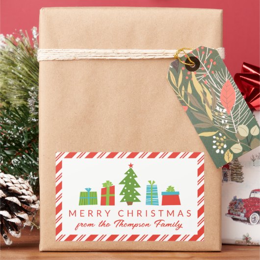 Whimsical Tree & Gifts vrolijk van Kerstmis Rechthoekige Sticker (Feestdagen)