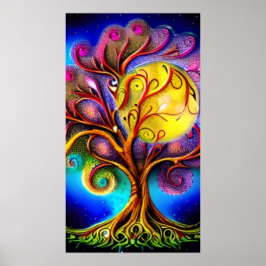 Whimsical Tree met Full Moon Poster (Voorkant)