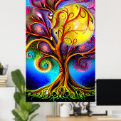 Whimsical Tree met Full Moon Poster (Thuiskantoor)