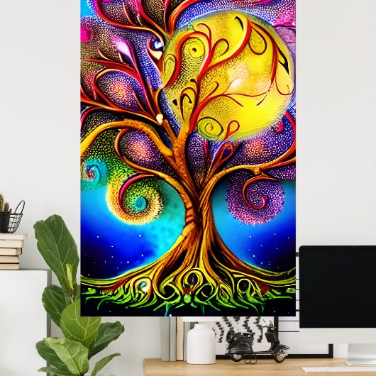 Whimsical Tree met Full Moon Poster (Thuiskantoor)
