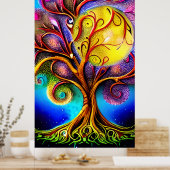 Whimsical Tree met Full Moon Poster (Keuken)