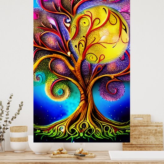 Whimsical Tree met Full Moon Poster (Keuken)