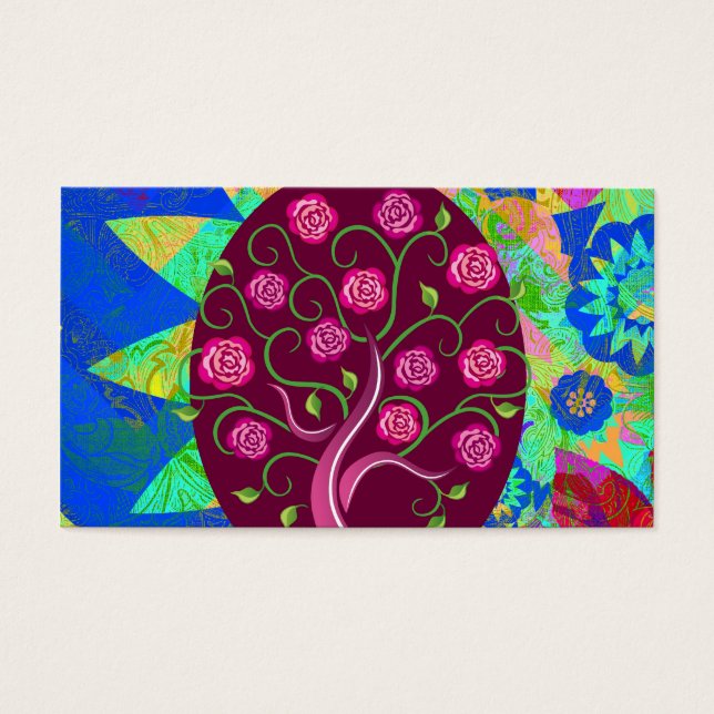 Whimsical Tree of Life Rozen Colorful Abstract Visitekaartjes (Voorkant)