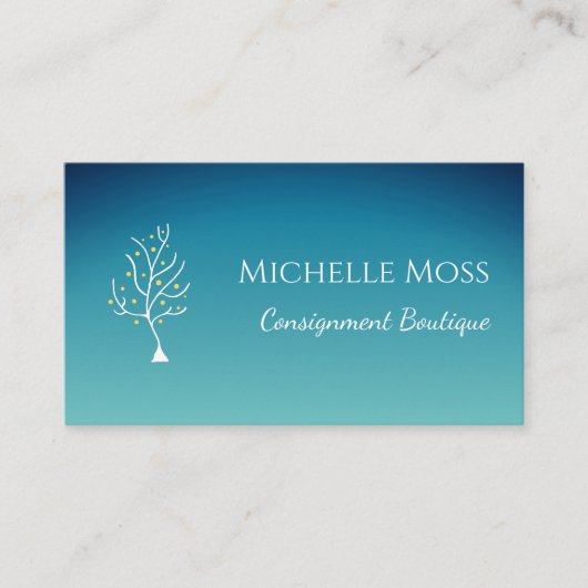 Whimsical Tree of Life Trendy Blauwgroen groene ko Klantenkaartje (Voorkant)