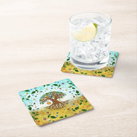 Whimsical Tree of Life - Yggdrasil Kartonnen Onderzetters (Insitu)