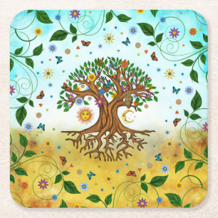 Whimsical Tree of Life - Yggdrasil Kartonnen Onderzetters