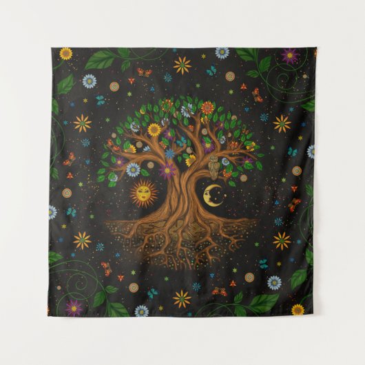 Whimsical Tree of Life - Yggdrasil Wandkleed (Voorkant)