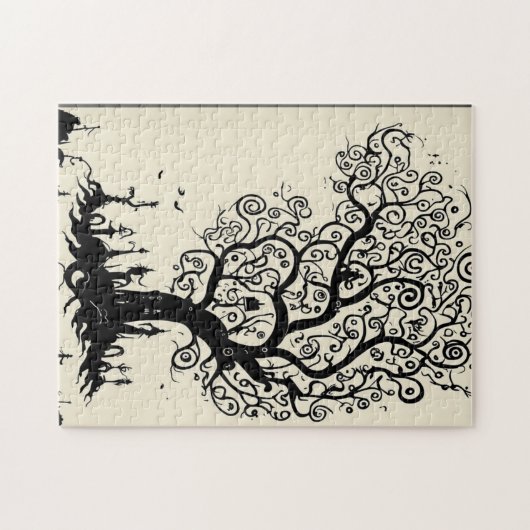 Whimsical Tree Silhouette Puzzle – 252 stuks Legpuzzel (Horizontaal)