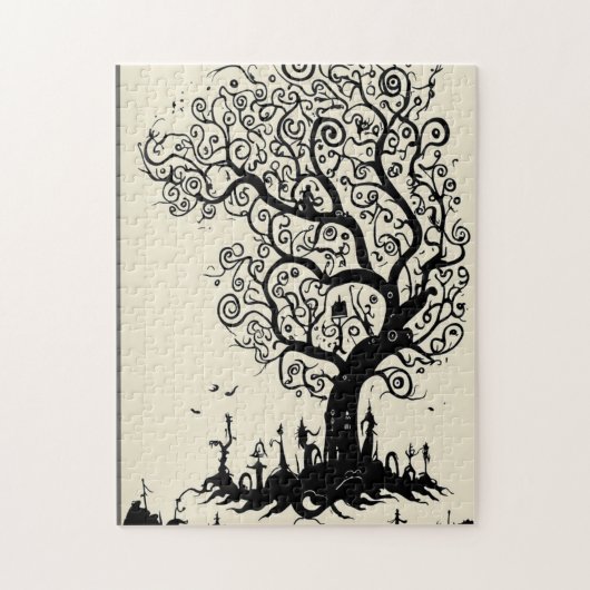 Whimsical Tree Silhouette Puzzle – 252 stuks Legpuzzel (Verticaal)