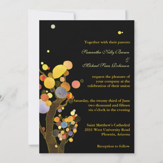 Whimsical Trees Black Wedding Invitations Kaart (Voorkant)