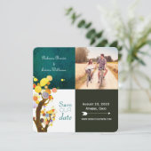 Whimsical Trees Blauwgroen Huwelijksfoto Save the  Save The Date (Staand voorkant)