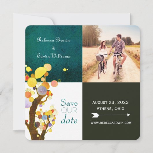 Whimsical Trees Blauwgroen Huwelijksfoto Save the  Save The Date (Voorkant)