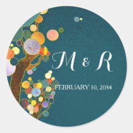 Whimsical Trees Blauwgroen Wedding Ronde Sticker