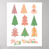 Whimsical Trees Groovy Vrolijk Kerstfeest Poster (Voorkant)