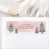 Whimsical Trees Roze Sneeuw Sky Return Adres Label (Insitu)