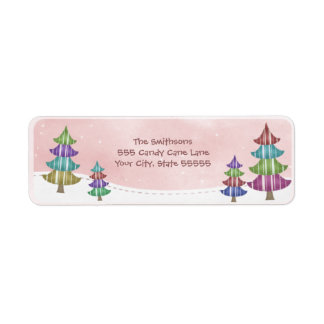 Whimsical Trees Roze Sneeuw Sky Return Adres Label