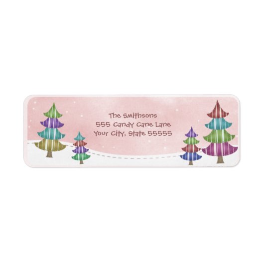 Whimsical Trees Roze Sneeuw Sky Return Adres Label (Voorkant)