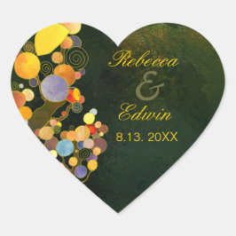 Whimsical Trees Rustic Wedding Favor Hart Sticker